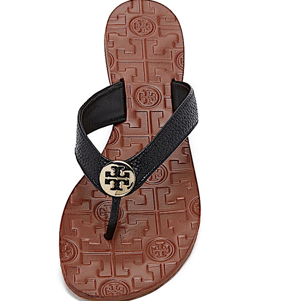 Tory Burch Thora Leather Metal Logo sandals